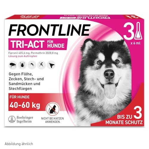 FRONTLINE TRI-ACT Hund XL gegen Zecken, Flöhe & Mücken (große Hunde 40 bis 60 kg) - 3X Pipetten für bis zu 3 Monate Schutz - wasserfest - perfekt auf Reisen von Frontline