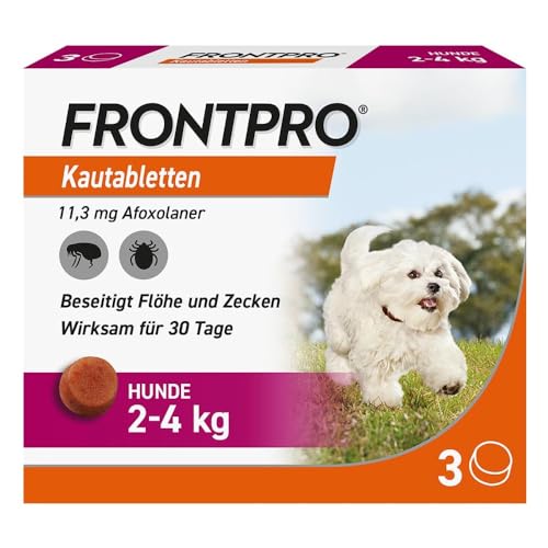 FRONTPRO Hund S - Kautablette gegen Zecken & Flöhe (kleine Hunde 2 bis 4 kg) - 3X Kautabletten für 3 Monate Schutz von FRONTPRO
