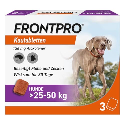 FRONTPRO Hund XL - Kautablette gegen Zecken & Flöhe (große Hunde 25 bis 50 kg) - 3X Kautabletten für 3 Monate Schutz von FRONTPRO