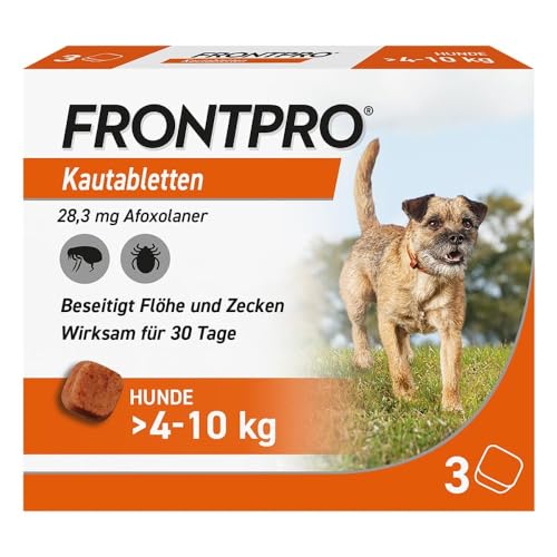 FRONTPRO Hund M - Kautablette gegen Zecken & Flöhe (Hunde 4 bis 10 kg) - 3X Kautabletten für 3 Monate Schutz von FRONTPRO