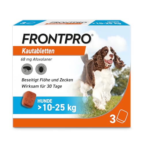 FRONTPRO Hund L - Kautablette gegen Zecken & Flöhe (Hunde 10 bis 25 kg) - 3X Kautabletten für 3 Monate Schutz von FRONTPRO