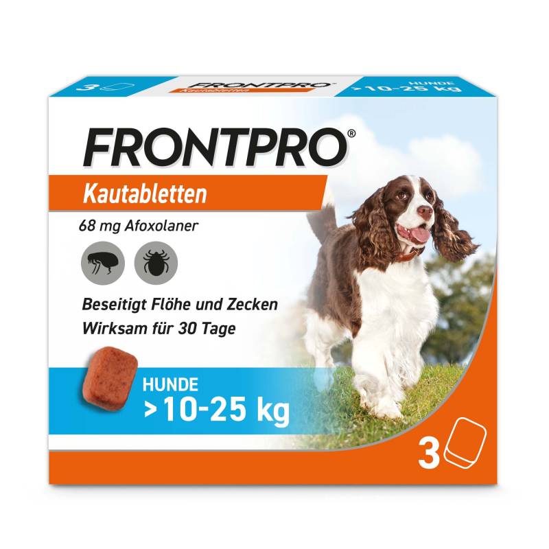 Frontpro Kautablette gegen Zecken und Flöhe, für Hunde >10 bis 25 kg - 3 Tabletten von Frontpro
