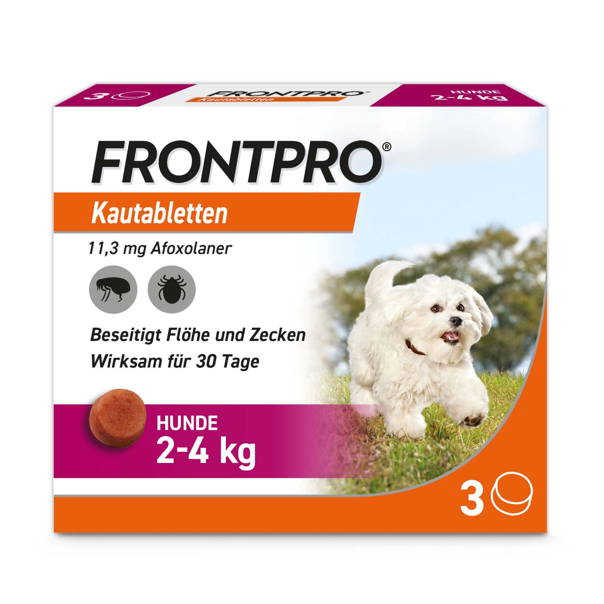Frontpro Kautablette gegen Zecken und Flöhe, für Hunde 2 bis 4 kg - Sparpaket: 2 x 3 Tabletten Frontpro Kautablette gegen Zecken und Flöhe, für Hunde 2 bis 4 kg - Sparpaket: 2 x 3 Tabletten von Frontpro