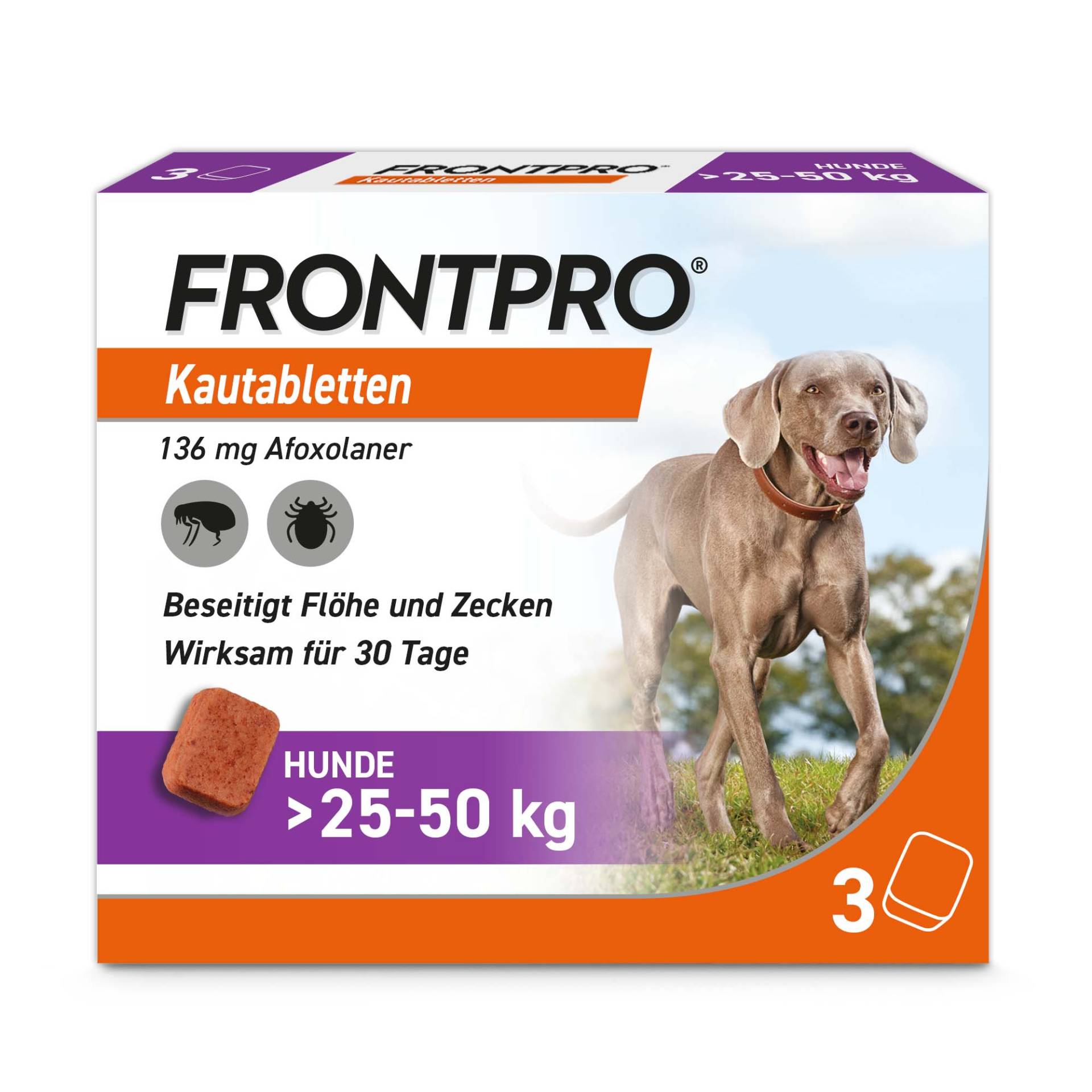 Frontpro Kautablette gegen Zecken und Flöhe, für Hunde >25 bis 50 kg - Sparpaket: 2 x 3 Tabletten Frontpro Kautablette gegen Zecken und Flöhe, für Hunde >25 bis 50 kg - Sparpaket: 2 x 3 Tabletten von Frontpro