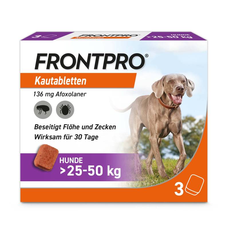 Frontpro Kautablette gegen Zecken und Flöhe, für Hunde >25 bis 50 kg - Sparpaket: 2 x 3 Tabletten von Frontpro