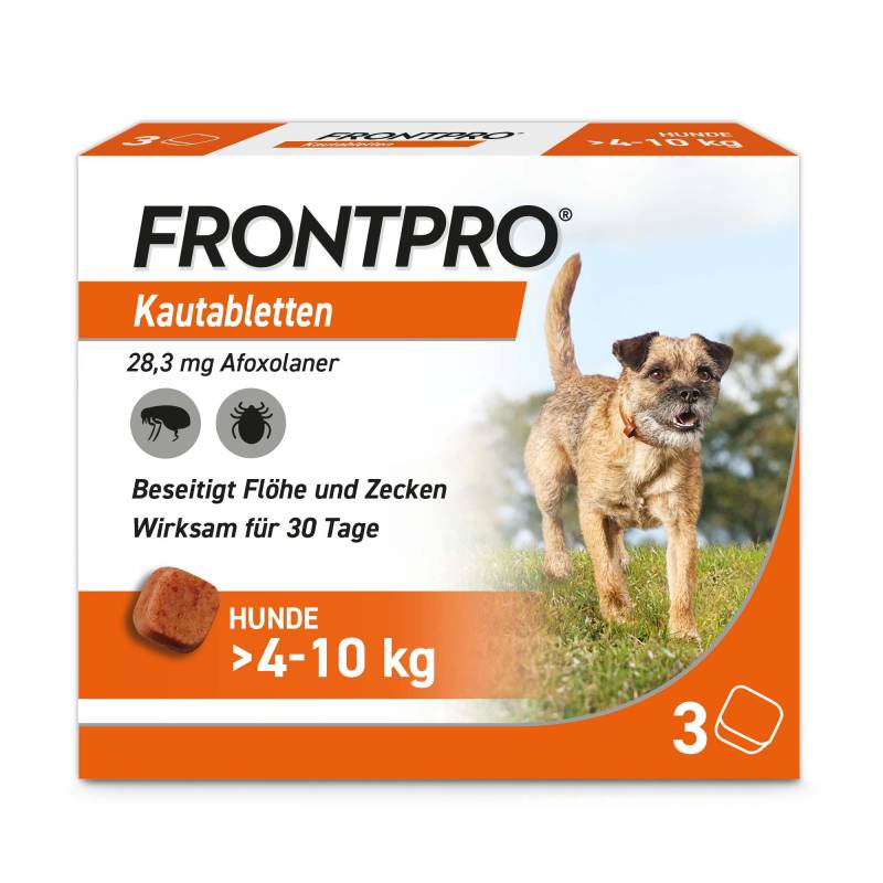 Frontpro Kautablette gegen Zecken und Flöhe, für Hunde >4 bis 10 kg - 3 Tabletten von Frontpro