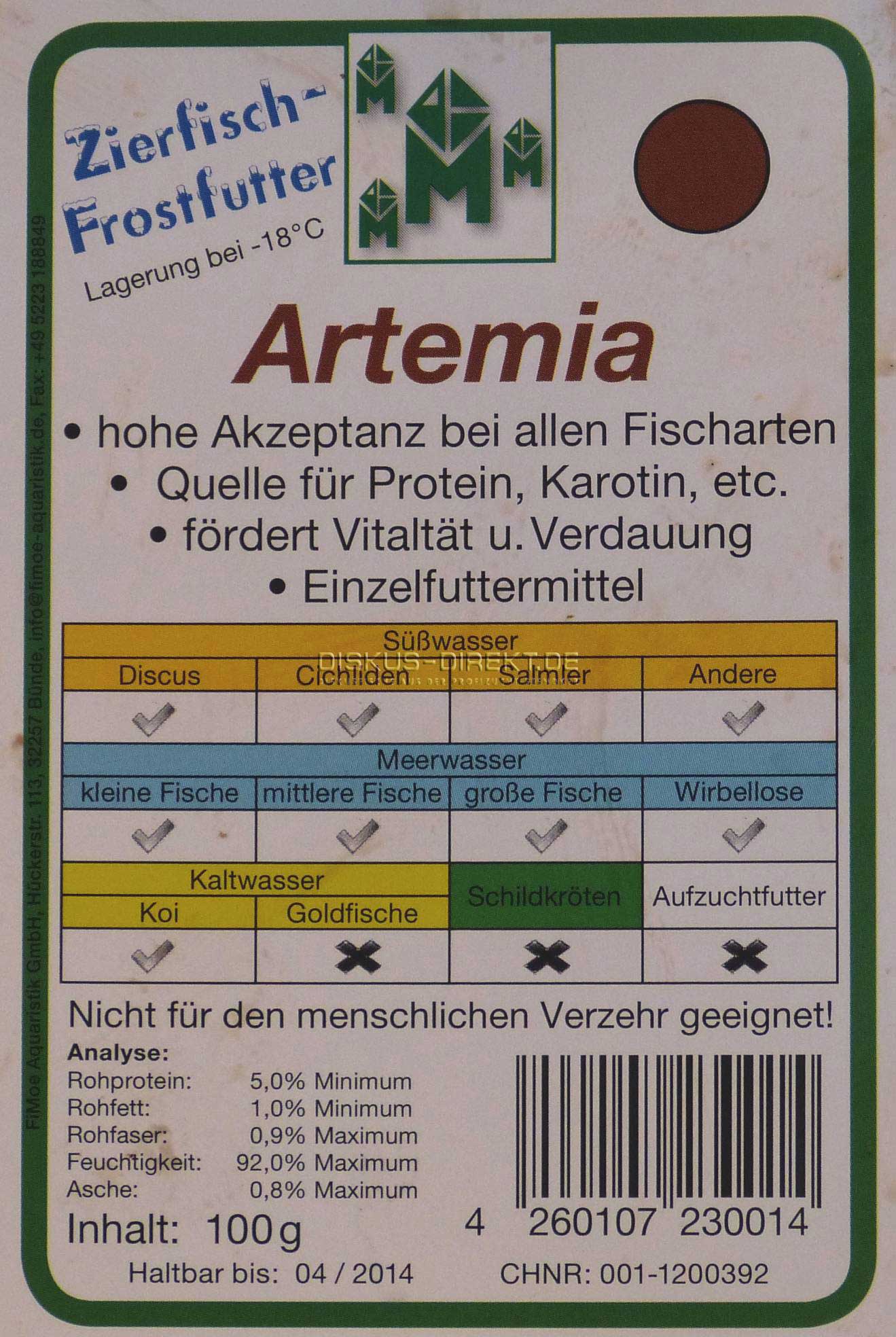 Artemia, europäische Qualität, 100g Schokotafel von Frostfutter Lager M