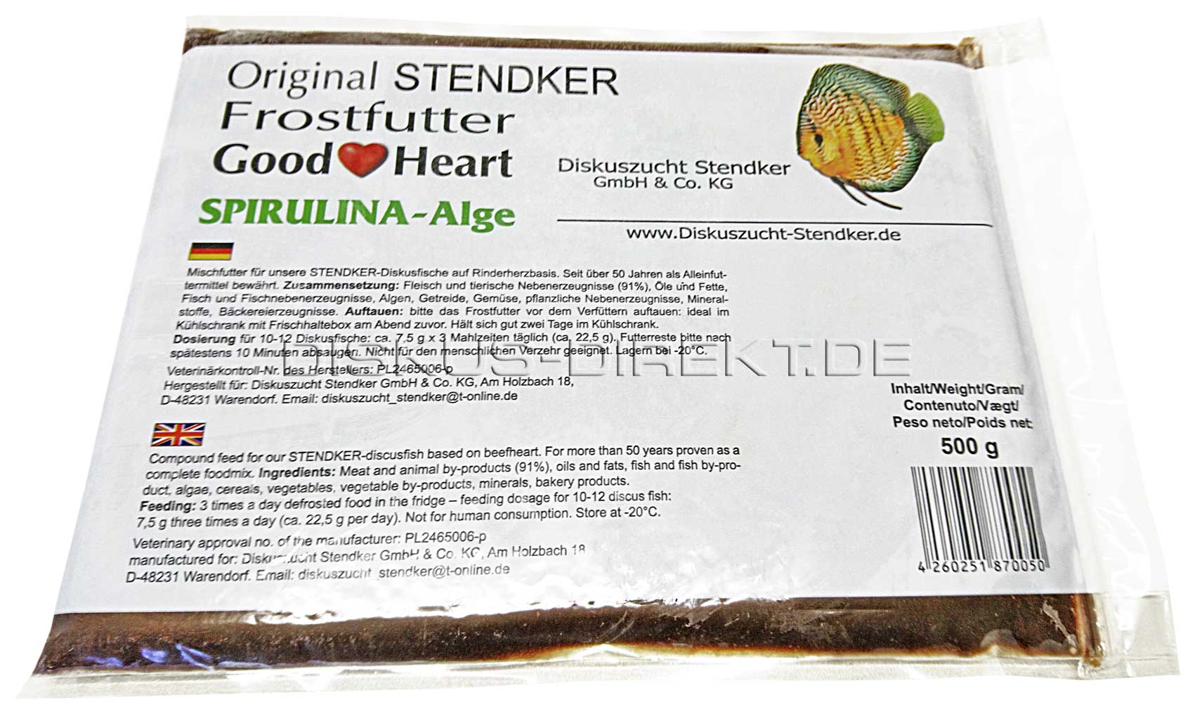 Stendker Goodheart 'Spirulina', 500g Flachtafel von Frostfutter Lager M