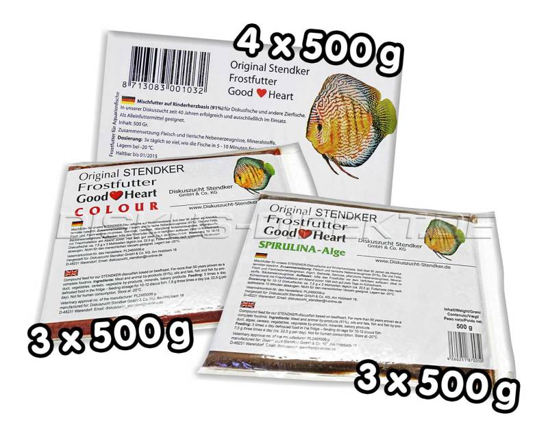 Vorteilspaket: MIX 500g Stendker GoodHeart: 3 x 500g 'Spirulina-Alge', 3 x 500g 'Colour', 4 x 500g Goodheart 'Classic' = 5 kg von Frostfutter Lager M