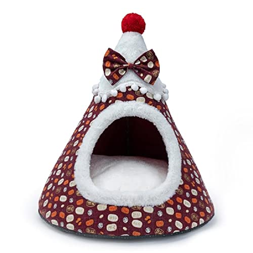 Weihnachtskatzenbett für Hauskatzen Kleiner Hund warmes Bett Haus waschbar Welpenzeltbett Kätzchenhöhle abnehmbares Kissen warmes Katzenzelt von Frotox