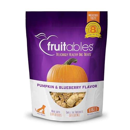 Fruitables Kalorienarme, gesunde gebackene Kürbis-Leckerlis für Hunde, frei von Weizen, Mais und Soja - Kürbis & Heidelbeere 198g von Fruitables