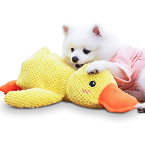 Frundoo Anti Stress Ente Hund, 2025 New Hundespielzeug Ente, Quietschendes Plüsch Spielzeug, Interaktives Spielzeug für Hunde, Plüsch Soundspielzeug für Hunde-L von Frundoo