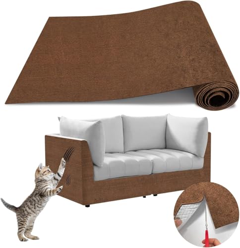 Frundoo Selbstklebend Kratzteppich Katze Wand,DIY Kletternder Kratzbretter Katzen,Kratzmatte Katze, Kratzwand Katzen, Geeignet für Sofas, Wände und Möbel, Kratzschutz(Braun, 40cmx200cm) von Frundoo