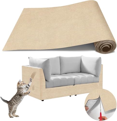 Frundoo Selbstklebend Kratzteppich Katze Wand,DIY Kletternder Kratzbretter Katzen,Kratzmatte Katze, Kratzwand Katzen, Geeignet für Sofas, Wände und Möbel, Kratzschutz(Khaki, 40cmx200cm) von Frundoo
