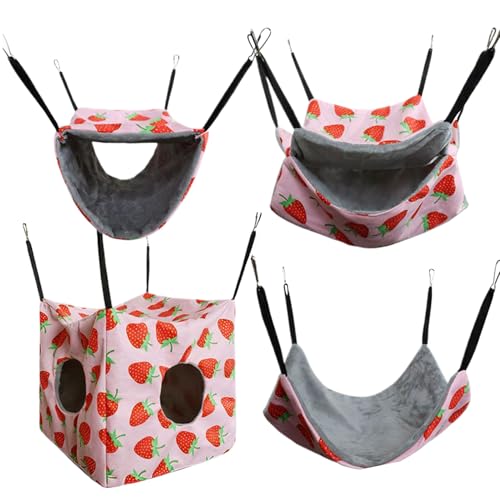 Hamster Hammock, 4 Pieces Breathable Ferret Tunnel Hammock, Pet Cage Accessories, Anti-Slip Small Animal Sleeping Bed for Hamsters, Squirrels, Chinchillas, Pink & Green von Fruusv