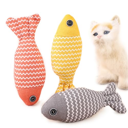 Katzenspielzeug Fisch, interaktives Plüsch-Katzenspielzeug für Indoor-Katzen, 3 Stück, Knistergeräusch, Katzenminze, weiches Leinen, interaktives Kätzchen-Übungs-Kicker-Spielzeug für Indoor-Katzen für von Frxat