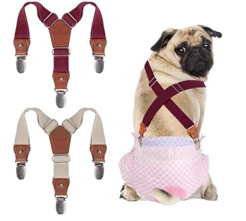 Fsahiuf 2 Stück Hunde-Hosenträger,Hundewindeln für Rüden,Hundewindeln für Hündinnen,Rüdenwindel, mit Metallschnallen,Haustier-Kleidung(Wine und Beige,s) von Fsahiuf
