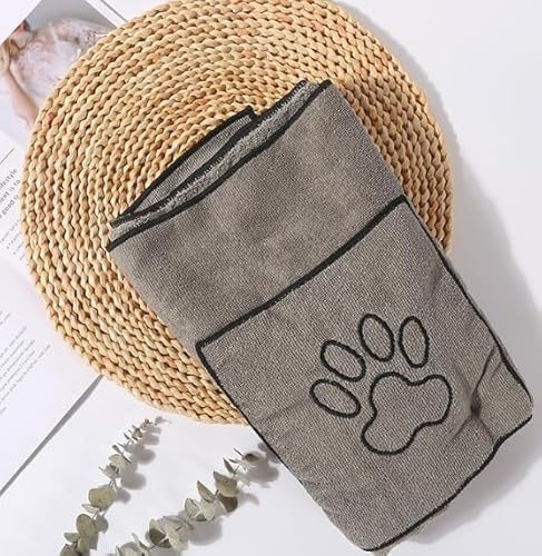 Fsahiuf Mikrofaser-Hundehandtuch mit Pfoten-Design, Hundehandtuch,Hunde Geschenke, Geschenke für Hundebesitzer,Superabsorbierend,100 * 50cm(Grau) von Fsahiuf