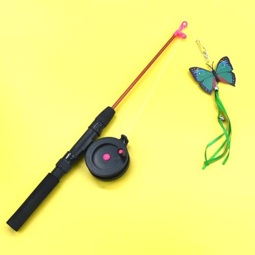 Ftchoice Cat Feather Toys Indoor Interactive Cat Feather Teaser Wand Retractable Fishing Pole Cat Chase Toys For Kittens Small Pets green butterfly bagged von Ftchoice