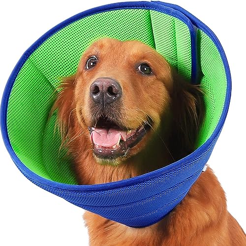 Ftchoice Weiches Hundehalsband, kegelförmig, nach Operationen, verstellbar, elisabethanisches Halsband, für Hunde, Anti-Biss, blau-grün, XL-Code (47-53 cm) One von Ftchoice