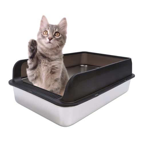 Edelstahl -Stahl -Katzentoilette Anti Spritzer geruchlos leicht zu reinigen hohe Seiten halb geschlossene Katzendrüsenschachtel mit Deckel für große Katzen (Large) von Fuchooky