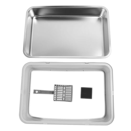 Edelstahlkatze Katzentoilette mit Deckel mit hoher Seite mit hoher Seite mit dem Spritzer -Splash -Block -Gerüche für Haustiere leicht zu reinigen (Light Gray) von Fuchooky