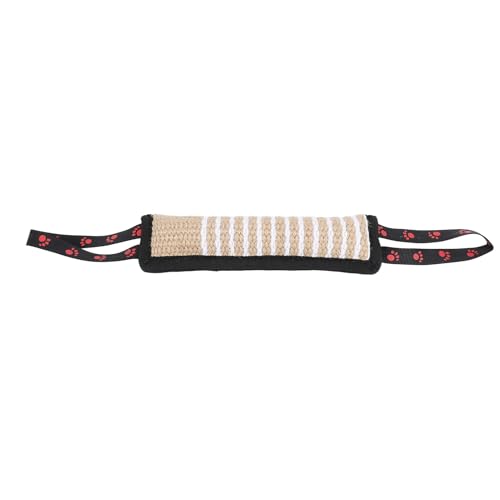 Fuchooky Hundebisskissen Tränen stabil interaktive tragbare Welpentraining Jute Tug Toy mit starken Griffen für kleine mittelgroßen großen Hunden (Black Border Footprint Pattern) von Fuchooky