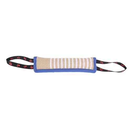 Fuchooky Hundebisskissen Tränen stabil interaktive tragbare Welpentraining Jute Tug Toy mit starken Griffen für kleine mittelgroßen großen Hunden (Blue Border Footprint Pattern) von Fuchooky