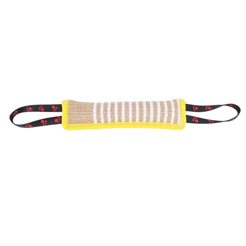 Fuchooky Hundebisskissen Tränen stabil interaktive tragbare Welpentraining Jute Tug Toy mit starken Griffen für kleine mittelgroßen großen Hunden (Yellow Border Footprint Pattern) von Fuchooky