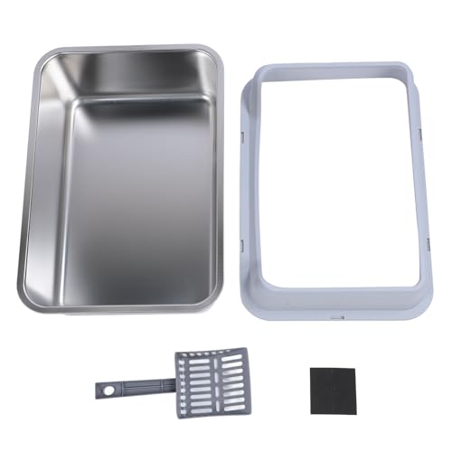 Stainless Steel Cat Litter Box Anti Splashing Top Entry Large High Sided Kitty Litter Pan with Scoop for Big Cat (Light Gray) von Fuchooky