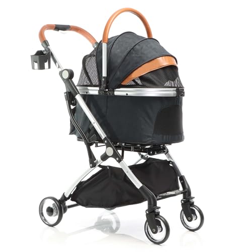 Fudajo 2in1 Hundebuggy zusammenklappbar in schwarz, Hundewagen aus Aluminium mit Abnehmbarer Hundetragetasche, für kleine bis mittlere Hunde und Katzen von Fudajo