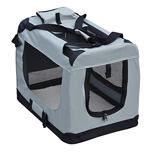 Fudajo Faltbare Transportbox für Hunde, Katzen XXL (90x63x63cm), robust, leicht, sicher, Hundebox mit Tragegriff und Decke, Grau von Fudajo