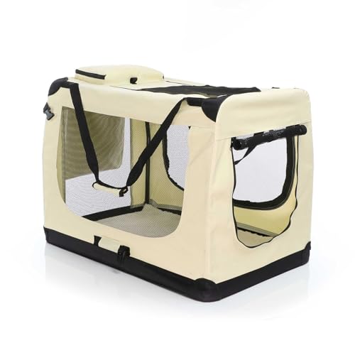 Fudajo Faltbare Transportbox für Hunde, Katzen XXXL (100x69x69cm), robust, leicht, sicher, Hundebox mit Tragegriff und Decke, Beige von Fudajo