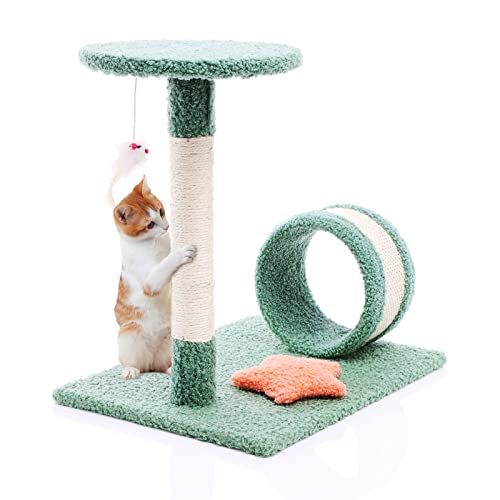 Fudajo Katzenkratzbaum inkl. Spielzeug und Tunnel grüner Kratzbaum für Katzen Kratzmöbel mit Maus von Fudajo