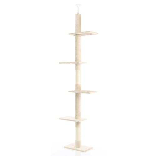 Fudajo Kratzbaum deckenhoch 230–276 cm in Beige, Katzenkratzbaum mit 4 Ebenen, Katzenbaum Deckenspanner höhenverstellbar, Katzenmöbel mit Sisal Fudajo Kratzbaum deckenhoch 230–276 cm in Beige, Katzenkratzbaum mit 4 Ebenen, Katzenbaum Deckenspanner höhenverstellbar, Katzenmöbel mit Sisal von Fudajo