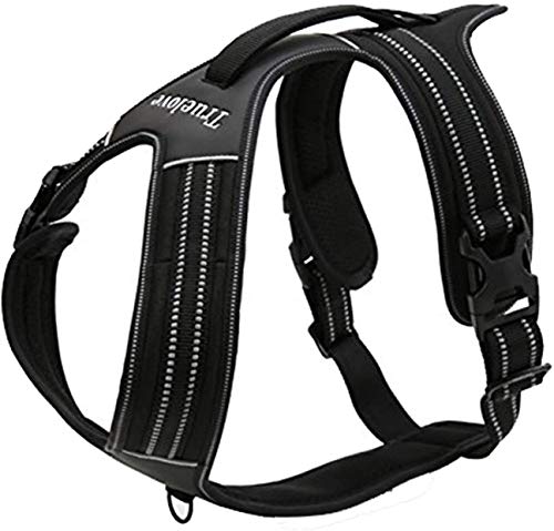 Truelove TLH5551 verhindert Zerren Hundegeschirr mit Griff Weich Gepolstert Pet Hundegeschirr Weste, reflektierendes Material(XL, Schwarz) von Truelove