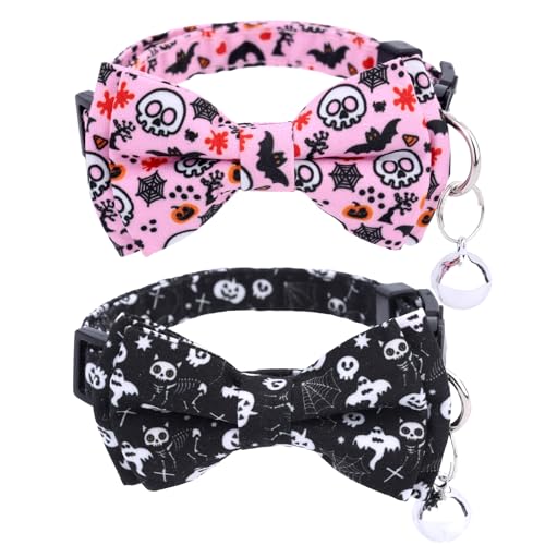 2stk Halloween-Katzenhalsband mit Fliege und Glöckchen, Verstellbares Abreißbares Kätzchenhalsband Gruseliges Halloween-Dekorationszubehör für Katzen und Kleine Welpen (Stil 2) von Fukaisu