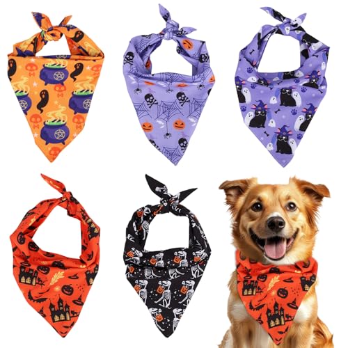 5 Stück Halloween Halstücher Haustiere, Dreieckstücher für Hunde und Katzen Wendbar mit Geister Kürbis Spinnen Muster Waschbares Feiertags Halstuch für Kleine Mittelgroße und Große Haustiere 5 Stück Halloween Halstücher Haustiere, Dreieckstücher für Hunde und Katzen Wendbar mit Geister Kürbis Spinnen Muster Waschbares Feiertags Halstuch für Kleine Mittelgroße und Große Haustiere von Fukaisu