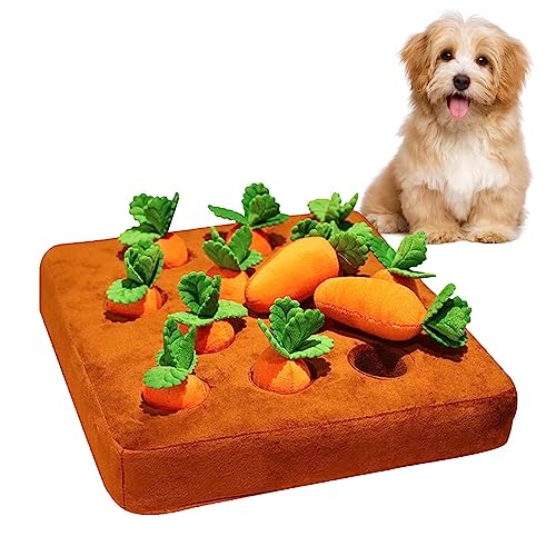 Fukamou Intelligenzspielzeug Für Hund | Lustiger Hund Karotte Gemüse Plüschtier | Interaktives Spielzeug Mit 12 Quietschende Karotten | Für Kleine, Mittlere Und Große Hunde von Fukamou