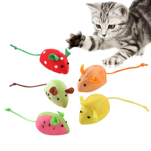 Fukamou Kätzchen-Plüschspielzeug, Weiches Katzenspielzeug, Süßes Kissen-Kauspielzeug Für Katzen - Beißspielzeug, Interaktives Katzenspielzeug, Cartoon-Maus, Weiches Haustierspielzeug, 5 Stück, von Fukamou
