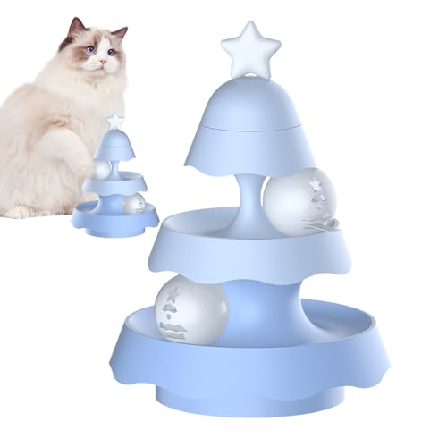 Fukamou Weihnachtsbaum Mini Dreischichtige Spur Katzenkarussell Lustiges Katzenspielzeug Leuchtspielzeug Heimtierbedarf Katzenminzebälle von Fukamou
