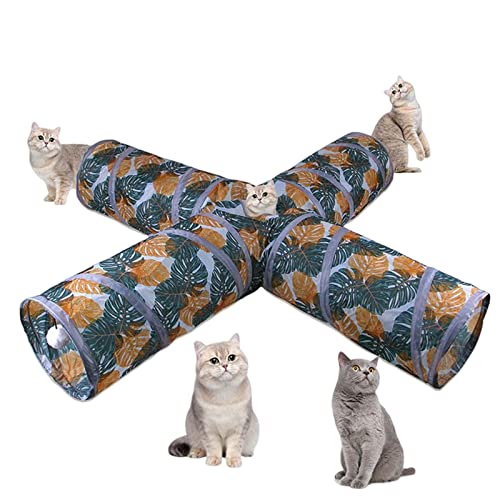 Katzentunnel Mit Spielball, 4-Wege Faltbar Kätzchen Tunnel Katzenspielzeug Interaktives Pet Play Tunnel Tube Für Kätzchen, Welpen, Kaninchen, Kleine Hunde von Fukamou