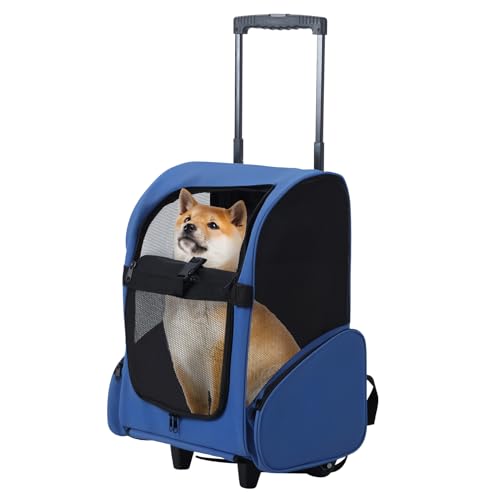 Fukursul Haustierreise -Rucksack mit Doppelrädern und einstellbarem Teleskopgriff, bequemer Rolling Pet Carrier für kleine mittelgroße Katzen und Hunde, langlebiger Haustierträger für komfortabl von Fukursul