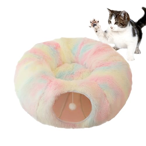 Donut-Tunnelbett für Katzen - Donut Waschbarer Katzentunnel mit Plüschtier | Faltbare, Kratzfeste, runde Katzenbetthöhle, Katzenspielzeug für Katzen, Frettchen, Welpen, Kaninchen von Fulenyi