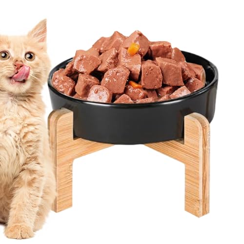 Erhöhte Futternäpfe für Hunde, erhöhte Keramikschüsseln für Katzen - Anti-Windschüssel für Haustiere mit Holzständer, rutschfester Futternapf für Haustiere, erhöhte Schüssel für von Fulenyi