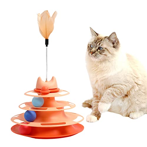 Fulenyi Katzenspielzeug, Ball für Katzen, interaktiv, mit Bällen und abnehmbaren Federn – Fun Circle Track mit beweglichen Bällen von Fulenyi