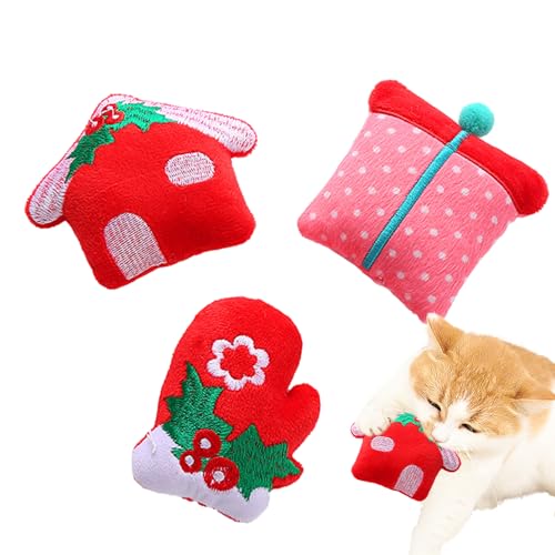 Fulenyi Kauspielzeug für Kätzchen | 3 Stück Katzenminze-Katzenspielzeug im Weihnachtsstil für Hauskatzen,Beruhigendes Bewegungsspielzeug für Katzen, langlebiges Katzenspielzeug zum Trainieren, aktive von Fulenyi