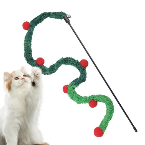 Fulenyi Weihnachts-Katzen-Zauberstab-Spielzeug, Weihnachts-Katzen-Teaser - Haustier-Teaser-Katzenstab-Spielzeug für Hauskatzen - Attraktive, Plüsch-Katzenfänger-Spielzeug für von Fulenyi