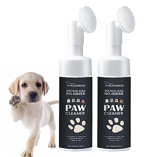 Hundepfotenreiniger ohne Ausspülen, 2 x 100ml natürliches und wasserloses Hundeshampoo mit Silikonbürste von Fulenyi