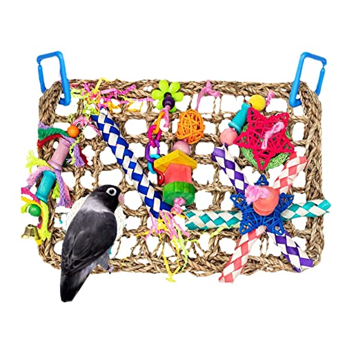 Kletterspielzeug für Vögel | gewebte Klettermatte | Vogelkäfigspielzeug Conure Toys mit bunten Kauspielzeugen Seagrass Netz gewebt Conur Lovebirds Toys Fulenyi von Fulenyi